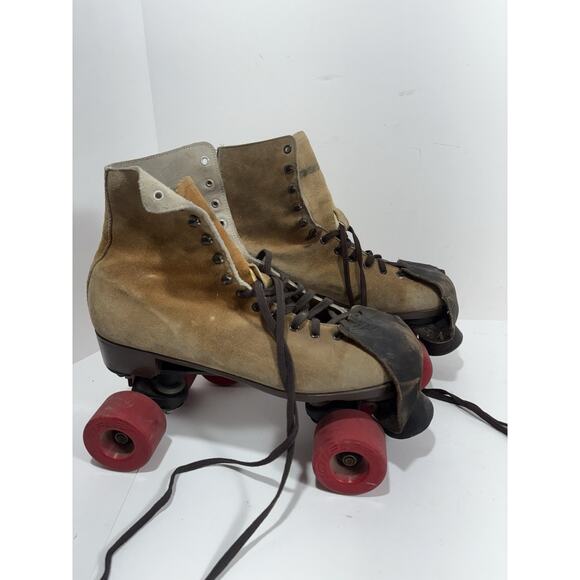 Vintage Variflex Brown Leather Suede Roller Skates Size 10 D 4 Wheels - Picture 4 of 14